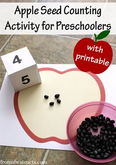 an apple seed counting activity for preschoolers with printable numbers and apples on the table