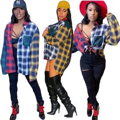 Plaid Block Patchwork Single-breasted Shirt Tops Multicolor Patchwork Tops For Work, Multicolor Patchwork Shirt For Fall, Long Sleeve Plaid Patchwork Blouse, Multicolor Long Sleeve Flannel Shirt For Fall, Plaid Patchwork Long Sleeve Blouse, Multicolor Button-up Flannel Shirt For Fall, Winter Patchwork Button-up Top, Yellow Long Sleeve Shirt With Patchwork, Plaid Patchwork Button-up Tops