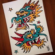 an image of a dragon tattoo design on a piece of paper with stars around it