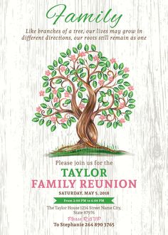 a family reunion flyer with a tree on it