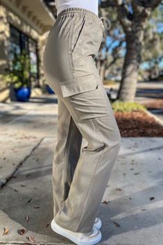 Cargo Linen Pants | Sophie & Trey Khaki Mid-rise Relaxed Fit Bottoms, Fitted Bottoms With Cargo Pockets For Workwear, Fitted Pants With Side Pockets For Fall, Everyday Fitted Khaki Bottoms, Fitted Khaki Bottoms For Everyday, Mid-rise Everyday Bottoms With Hip Pockets, Beige Mid-rise Wide Leg Pants For Work, Utility Wide Leg Mid-rise Work Pants, Utility Style Mid-rise Wide Leg Work Pants