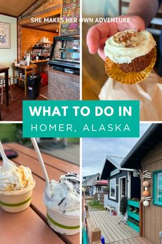 what to do in homer, alaska with pictures of homes and ice creams on the table