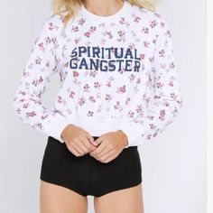 Bundles Of Flowers Make A Simple But Refreshing Statement On This Logo-Emblazoned Sweatshirt Cut From A Soft Triblend. Spiritual Gangster Floral-Print Sweatshirt With "Spiritual Gangster" Front Logo Print. Ribbed Neck Band, Cuffs, And Hem. Crew Neckline. Long Sleeves. Relaxed Fit. Banded Hem. Pullover Style. Polyester/Cotton/Viscose. Length:22” 26191222 Fitted Letter Print Sweatshirt For Spring, White Fitted Sweatshirt For Spring, Fitted White Sweatshirt For Spring, Spring White Fitted Sweatshirt, Fitted Graphic Print Sweatshirt For Spring, Medium Spiritual, Floral Sweatshirt, Cut Sweatshirts, Spiritual Gangster