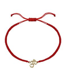 Om [RED] - 18K Gold Vermeil Bracelets magal-dev Symbolic Adjustable Jewelry For Meditation, Adjustable Symbolic Jewelry For Meditation, Adjustable Bracelets For Meditation And Festivals, Adjustable Spiritual Jewelry For Puja, Adjustable Holistic Jewelry For Yoga, Red String, Sliding Knot, Recycled Gold, Quality Diamonds