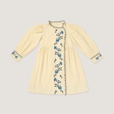 Introducing the Florence Dress in Macadamia with Embroidery, complimented by vintage embroidery on each cuff, and down the center of the dress and around the neckline. The collar features a mother-of-pearl button closure, along with an internal button for added security. The front flap is stitched to the waistline for maximum comfort during play. Gathering at the waist adds ample flounce and twirl to this special piece. Garment measurements: 2 - Overall length is 20 inches. Sleeve length is 13 i One Piece Top, Size Chart For Kids, Boys Accessories, Vintage Embroidery, Knitting Accessories, Womens Size Chart, Mother Of Pearl Buttons, Macadamia, Mommy And Me