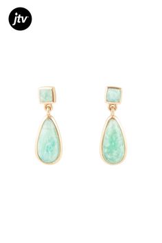 Upgrade your earring game with our Amazonite Teardrop Earrings. Made of genuine green Amazonite and bronze, these handcrafted beauties feature a teardrop amazonite stone hanging from a square stone, with a high polish bronze bezel. At just 1.1" and .4" at its widest, these earrings are both lightweight with each earring only weighing .11oz. and stylish!    Amazonite    Description: Amazonite is a striking turquoise-green stone that belongs to the feldspar family. It's admired for its soothing sh Elegant Amazonite Dangle Jewelry, Amazonite Drop Earrings As Gift, Elegant Amazonite Earrings As A Gift, Elegant Amazonite Earrings For Gift, Teardrop Jade Gemstone Earrings, Teardrop Jade Earrings With Natural Stones, Green Amazonite, Amazonite Stone, Square Stone