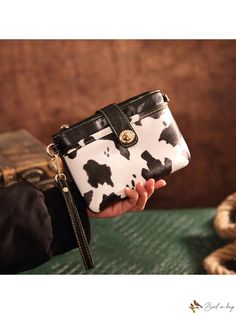 Bird in Bag - Vintage Inspired Cow Print Crossbody Bag for Women Black Pouch For Daily Use, Casual Clutch Bag With Cell Phone Pocket, Chic Black Phone Bag For Gift, Chic Black Phone Bag Gift, Chic Black Phone Bag As Gift, Black Mobile Phone Pouch, White Mobile Phone Pouch, Black Crossbody Clutch For Daily Use, Daily Use Black Crossbody Clutch