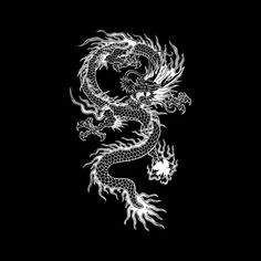 a white dragon on a black background