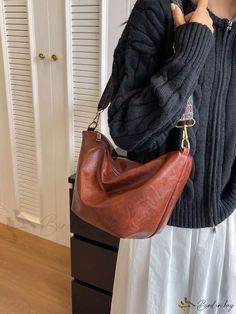 Bird in Bag - Womens Hobo Bag with Large Capacity, Simple and Stylish for Single Shoulder Color Coffee, Coffee Brown, Style Minimalist, Bird In Bag, Bag Straps, Hobo Bag, Special Features, Pu Leather, Leather