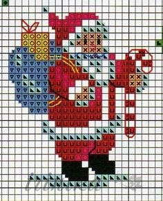 a cross stitch pattern with a santa clause holding an umbrella and wearing a red hat