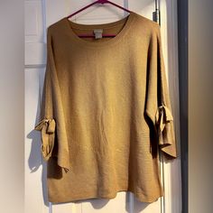 Nwt, 3/4 Sleeve Chico’s Tan Sweater. Size 2. Flares Out At Bottom. Medium Weight. Knit Sweater With 3/4 Sleeves, Winter Sweater With 3/4 Sleeves And Stretch, Winter Stretch Sweater With 3/4 Sleeves, Casual Fall Sweater With 3/4 Sleeves, Casual 3/4 Sleeve Winter Sweater, Winter Workwear Tops With 3/4 Sleeve, Winter Workwear Top With 3/4 Sleeves, 3/4 Sleeve Tops For Winter Workwear, Fall Sweater With 3/4 Sleeve For Workwear