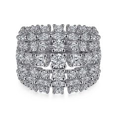 18K White Gold Wide Six Row Diamond Ring Luxury Wide Band Diamond Ring With Diamond Cut, Cubic Zirconia Ring With 17 Jewels, Luxury Cluster Cut Diamond Ring, Luxury White Platinum Cluster Ring, Luxury Cluster Diamond Ring, Luxury Cluster-cut Diamond Ring, Luxury Wide Band Diamond White Diamond Ring, Luxury Wide Band Diamond Ring With Vs Clarity, Luxury Diamond Cluster Rings