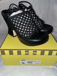 Brand New Circus By Sam Edelman Paislie Woven Sandals Size 9.5 **Box May Have Some Damage** Chic Synthetic Clogs With Open Heel, Black Wedge Heel Sandals For Spring, Summer Black Wedge Sandals Medium Width, Black Wedge Sandals For Summer, Spring Slip-on Heels With Woven Sole, Black Slip-on Heels For Summer, Black Medium Width Wedge Sandals For Summer, Black Round Toe Clogs For Vacation, Summer Synthetic Clogs With Round Toe