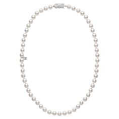 Elegant and graceful, this beautiful 8x7mm Akoya Pearl 32" Necklace features 18ct White Gold detail, adding style and sophistication to your jewelry collection. Featuring the signature Mikimoto clasp in 18ct White Gold and Quality A Pearls. UN80132W Mikimoto Necklace, 32 Necklace, Jewellery Pearl, Necklaces Pearl, Akoya Pearl Necklace, Pearl Charm Necklace, Pearl Strands Necklace, Mikimoto Pearls, Cultured Pearl Necklace