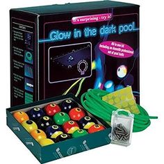 the glow in the dark pool kit is shown with its contents and instructions to use it