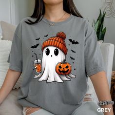 Cute Ghost Halloween Shirt, Comfort Colors Halloween Shirt, Halloween Ghost shirt, Halloween Party Shirt,    - The design was printed with DTF and done on a heat press - 6.1 Oz/SqYd crewneck T-shirt, 100% Ring Spun Cotton - Collar, cuffs, and relaxed waistband PLEASE NOTE: All our apparel is custom and made to order, so we do not accept returns or exchanges. Feel free to contact us with questions regarding fit/ sizing charts. PLEASE NOTE: The way the colors appear on different devices may vary a Funny Pre-shrunk Shirt For Halloween, Pre-shrunk Long Sleeve Halloween Shirt, Halloween Long Sleeve Shirt With Funny Print, Halloween Novelty Shirt With Letter Print, Spooky Long Sleeve Shirt For Halloween, Novelty Halloween Shirt With Letter Print, Funny Print Long Sleeve Shirt For Halloween, Halloween Novelty Shirt With Graphic Print, Fun Halloween Shirt With Cartoon Print