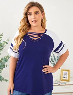 Plus Size T-shirt Plus Size Tees, Straight Trousers, Plus Size Top, Tees For Women, Casual Tee, Neck Designs, Raglan Sleeve, Criss Cross, Clothing Items