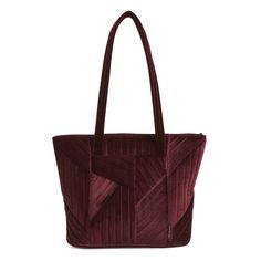 a maroon handbag with pleated fabric on the front and side, it has a zipper