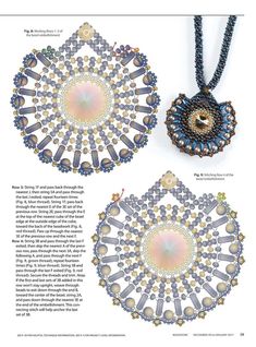 an article about beading with beads in the shape of flowers and circles, including two pendants