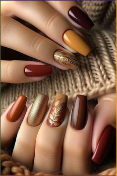 Unghie Nail Art, Fall Gel Nails, Short Nails Art, Thanksgiving Nails, Fall Nail Art, Fall Nail Colors, Short Nail Designs