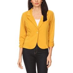 A Must-Have Piece in Wardrobe. Women's blazers & suit jackets, Soft and light stretchy fabric makes it breathable and comfy. Size Chart(Inches) / HBL00758S > Shoulder: 18/ Sleeve: 20/ Length: 23 M > Shoulder: 18.2/ Sleeve: 20.2/ Length: 23.2 L > Shoulder: 18.4/ Sleeve: 20.4/ Length: 23.4 XL > Shoulder: 20/ Sleeve: 22/ Length: 25 2XL > Shoulder: 20.2/ Sleeve: 22.4/ Length: 25.2 3XL > Shoulder: 20.4/ Sleeve: 22.6/ Length: 25.4 Color: Yellow.  Gender: female.  Age Group: adult.  Pattern: solid. Mustard Blazer, Moa Collection, Casual Tanks, Women's Blazers, Classic Blazer, Work Wear Women, Basic Long Sleeve, Womens Blazers, Casual Summer Outfits