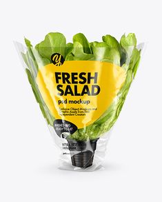 fresh salad wrapped in plastic on white background