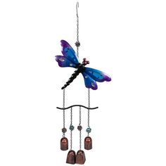 a dragon wind chime with bells hanging from it's back and wings outstretched