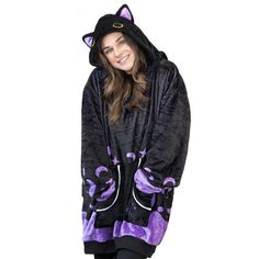 Meet Cosmo, our most purr-fect Snugible yet! This super lush blanket hoodie in captivating purple and black is the newest personality to hit the Snugible lineup! This blanket hoodie is not only rich in texture, but its warm and comfy while being lightweight. Purple Long Sleeve Halloween Hoodie, Cozy Purple Hoodie For Winter, Black Hoodie With Cat Design, Black Long Sleeve Hoodie With Cat Design, Hoodie Pillow, Cosmic Design, The Black Cat, Shipt Shopper, Blanket Hoodie