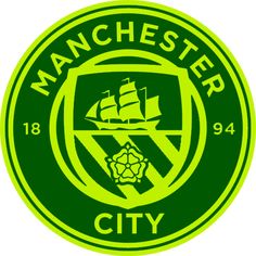 the manchester city logo is shown in green and yellow, with an image of a ship on