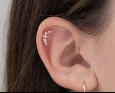 a close up of a person's ear with an ear piercing