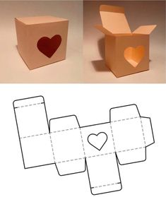 an open box with a heart cut out of it and the inside is lined up