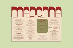 a menu for a restaurant with red and green designs on the front, side and back