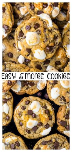 chocolate chip cookies with marshmallows and s'mores in the middle