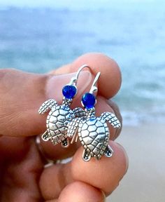 turtle earrings, sterling silver, sea turtles, beach jewelry, birthday gift for her, beachy gift, gift for daughter, gift for girl Silver Dangle Earrings For The Beach, Holiday Silver Jewelry With Ear Wire, Beach Jewelry With Matching Earrings In Silver, Hypoallergenic Silver Beach Jewelry, Nickel-free Drop Earrings For Holiday, Hypoallergenic Silver Jewelry For Beach, Nickel Free Silver Earrings For Holiday, Nickel-free Silver Earrings For Holiday, Adjustable Silver Jewelry For Holiday