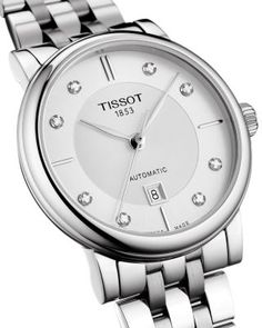 Tissot Carson Automatic Lady Watch, 30mm Elegant White Gold Automatic Diamond Watch, Elegant White Diamond Watch With Date Indicator, Elegant Silver Watch With Date Indicator, Elegant Automatic Diamond Watch For Anniversary, Tissot Carson, Lady Watch, Silver Pocket Watch, Swiss Army Watches, Invicta Watches