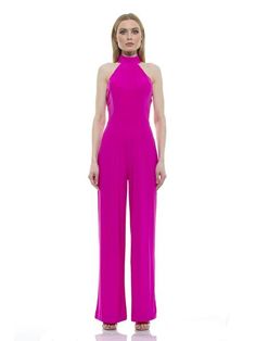 ALEXIA ADMOR Meghan Halter Jumpsuit Crepe Jumpsuit, Ponte Fabric, Halter Jumpsuit, Pink Jumpsuit, Choker Collar, Halter Neckline, Modern Woman, Soft Fabric, Jumpsuits For Women