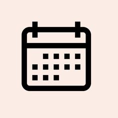 a black and white calendar icon on a light pink background, with squares in the middle