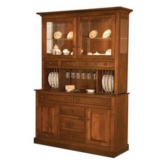 Amish USA Made Handcrafted Munford Hutch sold by Online Amish Furniture LLC Crockery Shelf, Dining Room Built Ins, Beveled Glass Doors, Crockery Unit Design, Dining Hutch, Wine Glass Storage, Hoosier Cabinets, Crockery Design, European Hinges