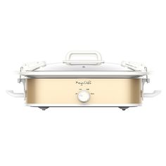 the crock pot with lid is shown on a white background and has two handles