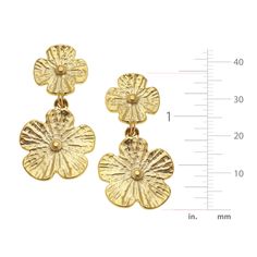 The perfect drop length to wear every day or dress up on occasion. 1 1/2 inches Post backs 24kt triple gold plating Handmade in San Antonio, TX Gold Brass Flower Earrings For Formal Occasions, Elegant Brass Flower Earrings Nickel Free, Formal Gold Brass Flower Earrings, Formal Gold Flower Earrings In Brass, Brass Dangle Flower Earrings, Gold Brass Earrings With Flower Charm, Gold Dangle Earrings With Flower Charm, Elegant Gold Flower Earrings Nickel Free, Elegant Flower Shaped Brass Earrings