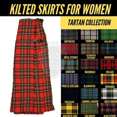 This classic and timeless kilted style skirt can be made in a tartan of your choice. This beautiful midi tartan kilted skirt is made of blended wool tartan fabric. The style incorporates our attention to detail with beautiful deep pleats to give the skirt movement. The hand fringed edge softens the apron and the look is completed with two leather straps and Silver Chrome buckles. The inside apron is attached to the outside apron using Velcro to create a smooth and even finish. This skirt is lovi Kilt Pattern, Tartan Skirts, Wool Tartan Fabric, Scottish Women, Ancient Dress, Kilt Skirt, Tartan Skirt, Tartan Fabric, Silver Chrome