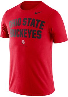 Show off your team pride in this Ohio State Buckeyes Red Phrase Short Sleeve T Shirt! This The Ohio State University Short Sleeve Tee features a screen print of 'The Ohio State' on center chest. Make sure everyone knows you root for the Buckeyes with this Red The Ohio State University T Shirt. Go Buckeyes! Dri-Fit Cotton, Screen printed team specific local verbiage in generic team font, Team logo/name lockup printed below, Swoosh design trademark on left shoulder, Fit: True to Size, 57% COTTON/ Nike Sports T-shirt With Team Logo, Dri-fit T-shirt For Sports Events, Nike Collegiate T-shirt With Team Name, Nike Team Spirit Moisture-wicking T-shirt, Collegiate Nike T-shirt With Team Name, Nike Collegiate Moisture-wicking T-shirt, Nike Collegiate T-shirt For Sports Events, Nike Moisture-wicking T-shirt For Fans, Nike Collegiate Tops With Team Name