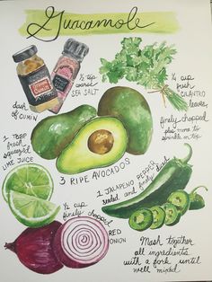 a poster with different types of vegetables and condiments to make it look like an avocado