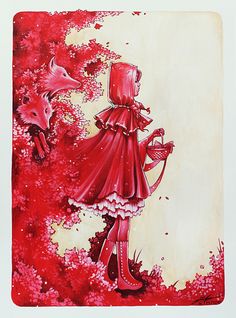 hardalf: Red Riding by `Charlie-Bowater Burton Style Art, Tim Burton Style Art, Hood Artwork, Red Riding Hood Art, Red Ridding Hood, Tim Burton Style, Red Cape, Red Wolf