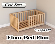 a wooden bed frame with the words floor bed plan below it