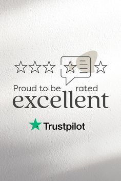 a white wall with five stars and the words, proud to be rated excellent trustplot