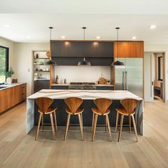 the kitchen is clean and ready to be used as a dining room or family room