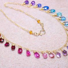 Rainbow Gemstone Necklace Colorful Stone Necklace Precious Gemstone Necklace Multi Stone Drop Necklace Rainbow Necklace Sapphire Necklace (30763 - 1) Elegant Rainbow Pendant Necklaces, Multicolor Briolette Stone Necklace, Rainbow Multi-stone Pendant Jewelry, Multicolor Briolette Necklaces For Jewelry Making, Rainbow Gemstone Pendant Jewelry, Rainbow Gemstone Pendant Necklace, Rainbow Multi-stone Gemstones For Jewelry Making, Rainbow Multi-stone Necklace In Fine Jewelry Style, Multicolor Briolette Gemstone Bead Necklaces