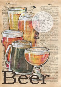 an old book page with beer glasses on it