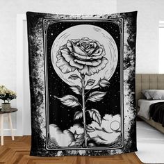 Tarot Card Rose Moon Goth Blanket-MoonChildWorld Goth Blanket, Witchy Blanket, Gothic Blanket, Moon Blanket, Mystical Symbols, Blanket Halloween, Witchy Home, Witchy Home Decor, Halloween Blanket